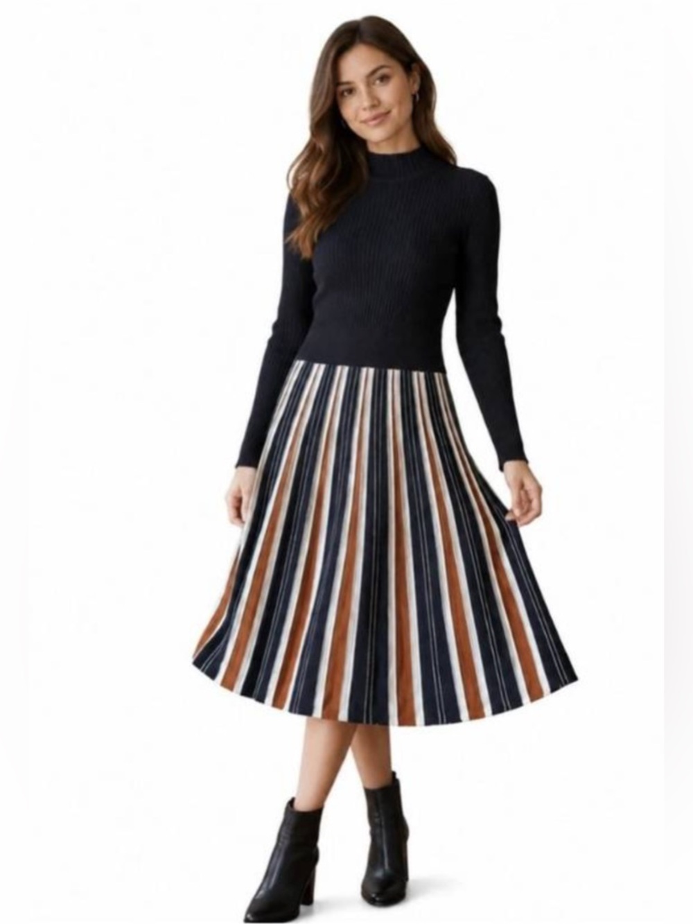 Striped A-Line Midi Skirt